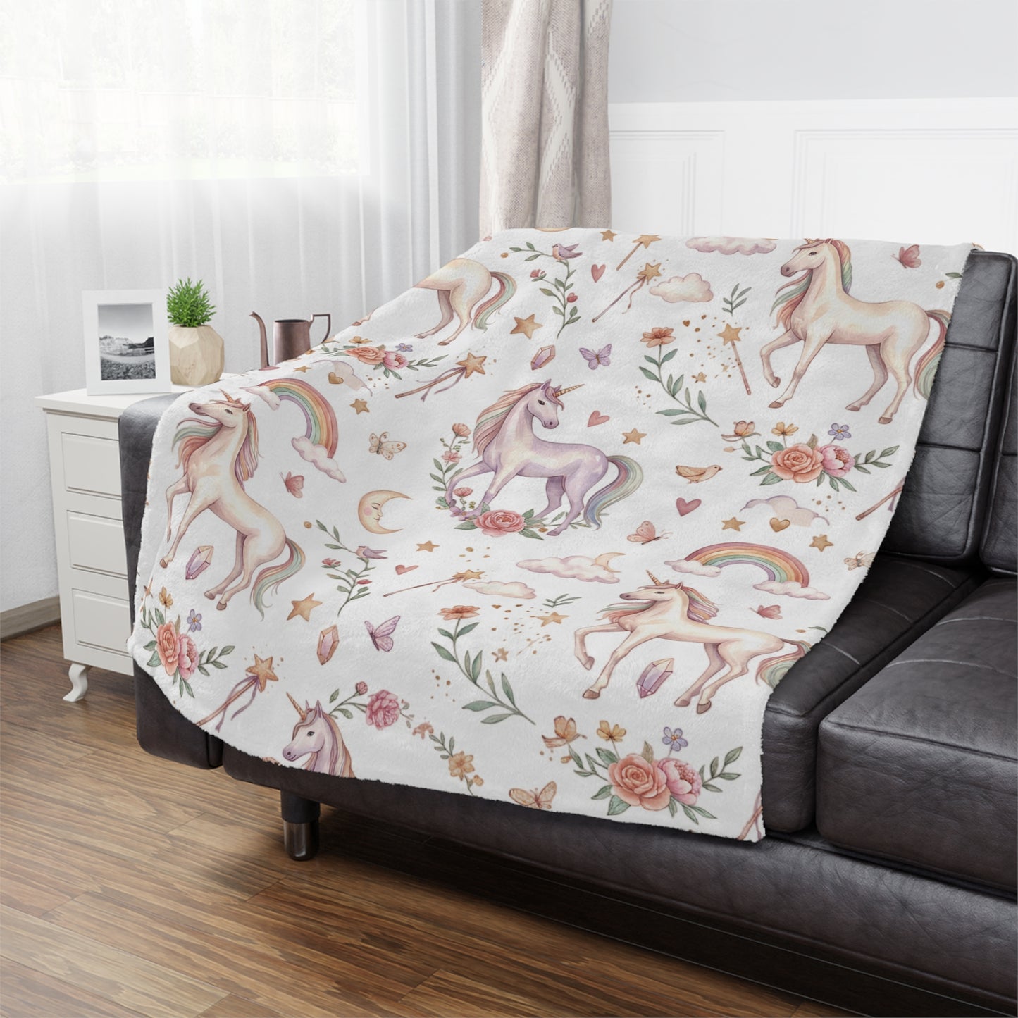Unicorn Rainbow Minky Blanket – Soft Pastel Fantasy Throw for Kids & Nursery