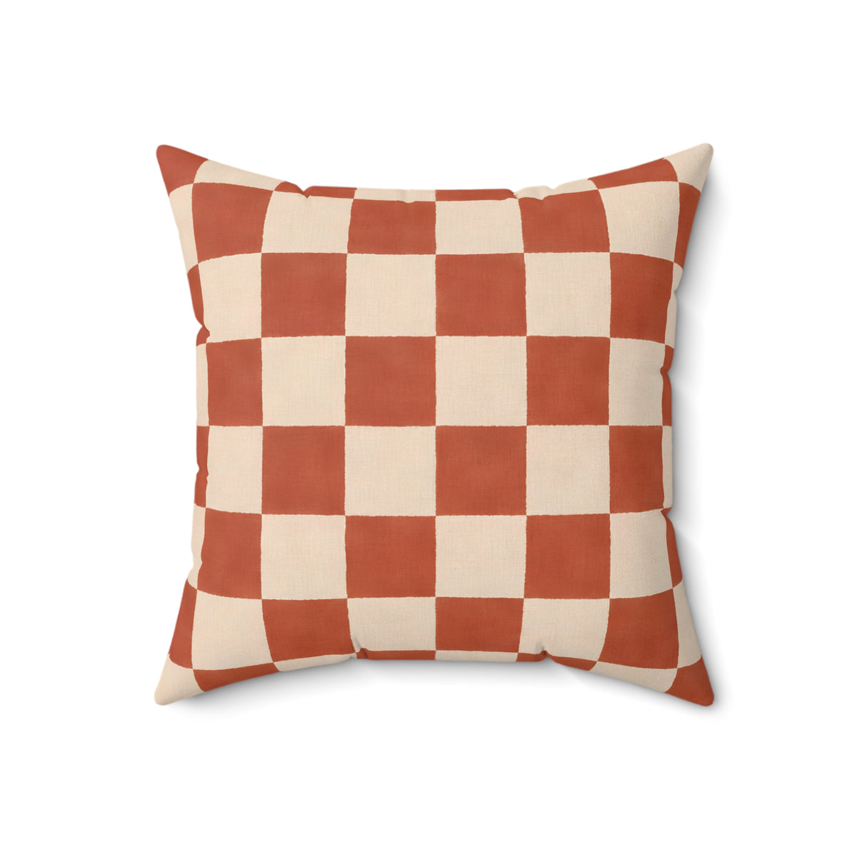 Rust and Cream Checkerboard Square Pillow