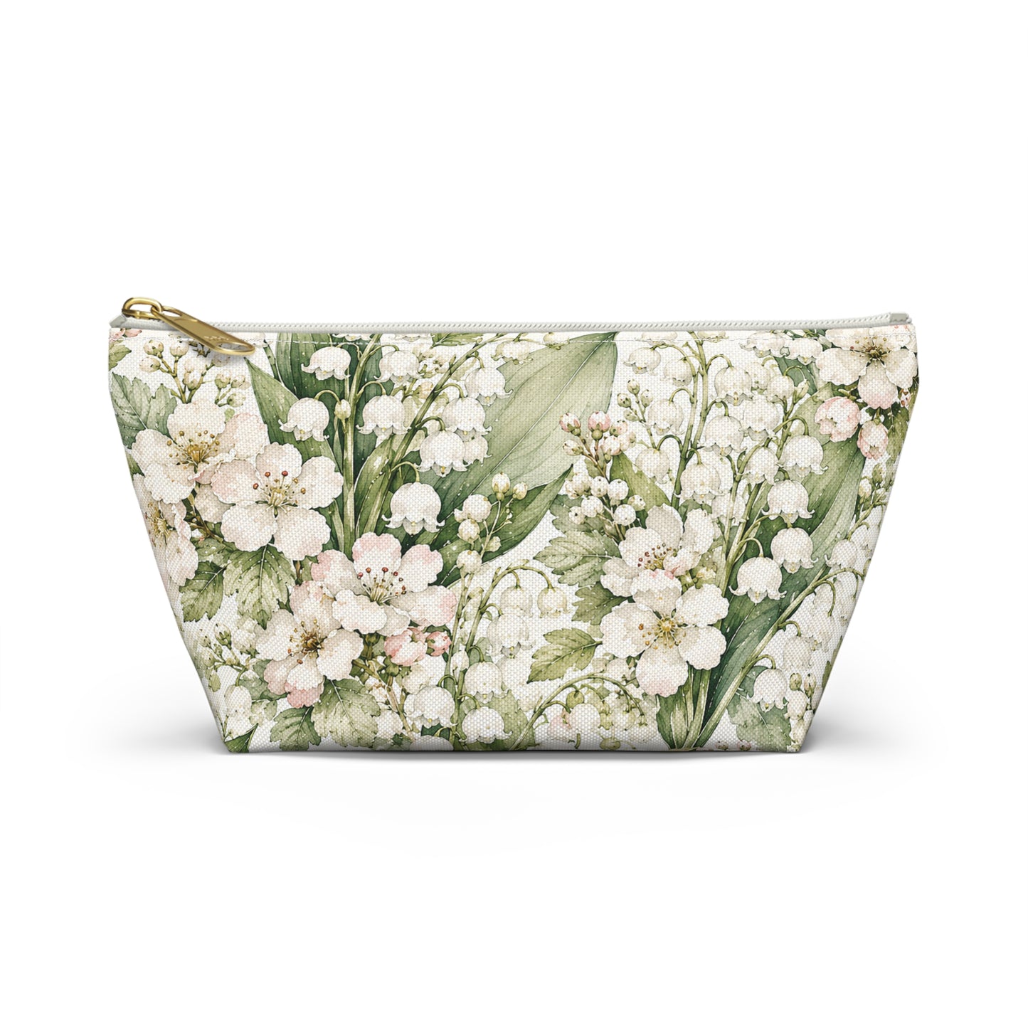 Floral Lily of the Valley Accessory Pouch — Zip T‑Bottom Makeup Bag
