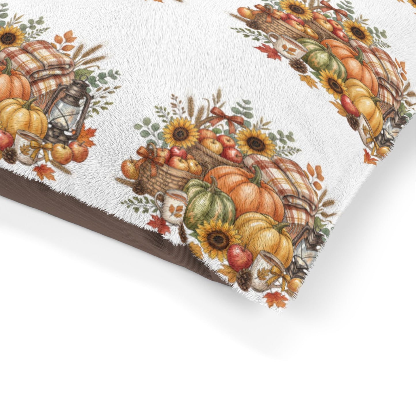 Autumn Harvest Pet Bed — Fall Pumpkin & Sunflower Dog Cushion