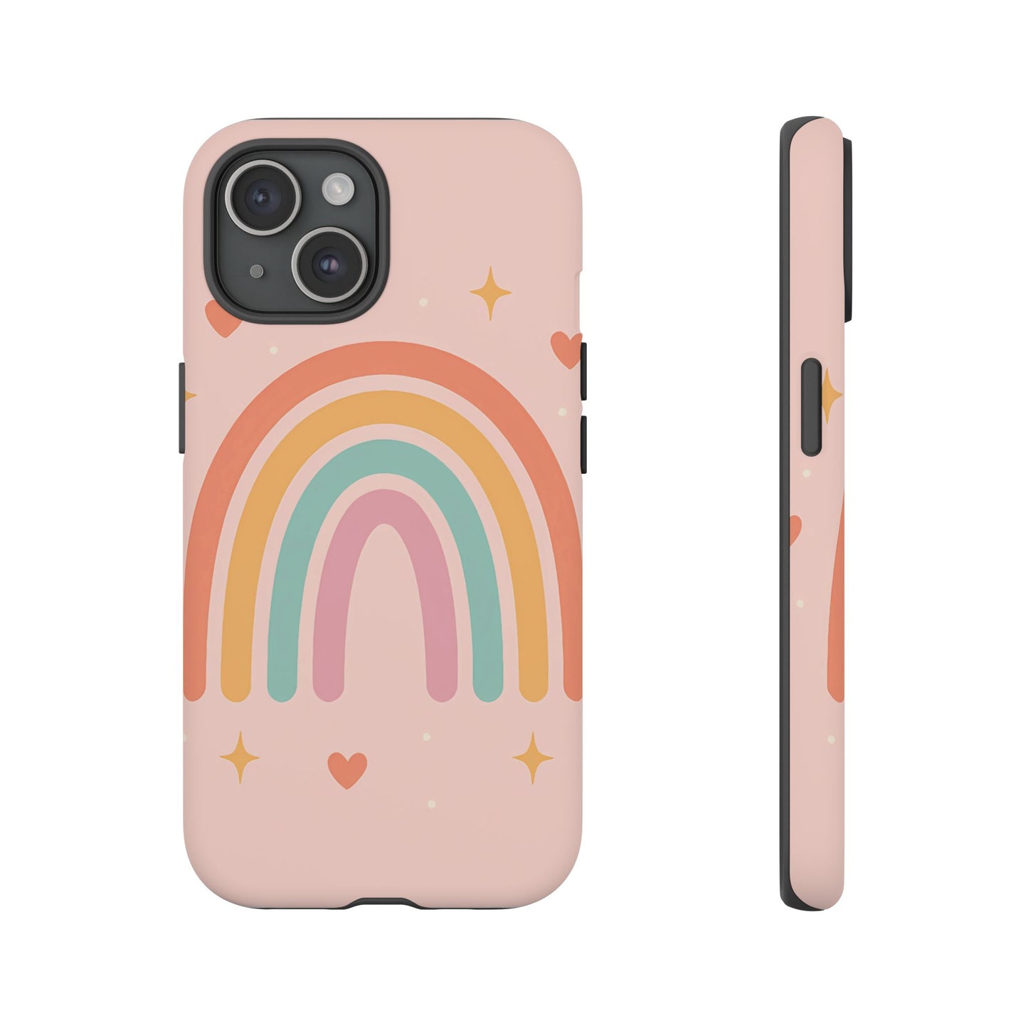 Pastel Rainbow Heart Phone Case – Cute Boho Aesthetic in Soft Pink