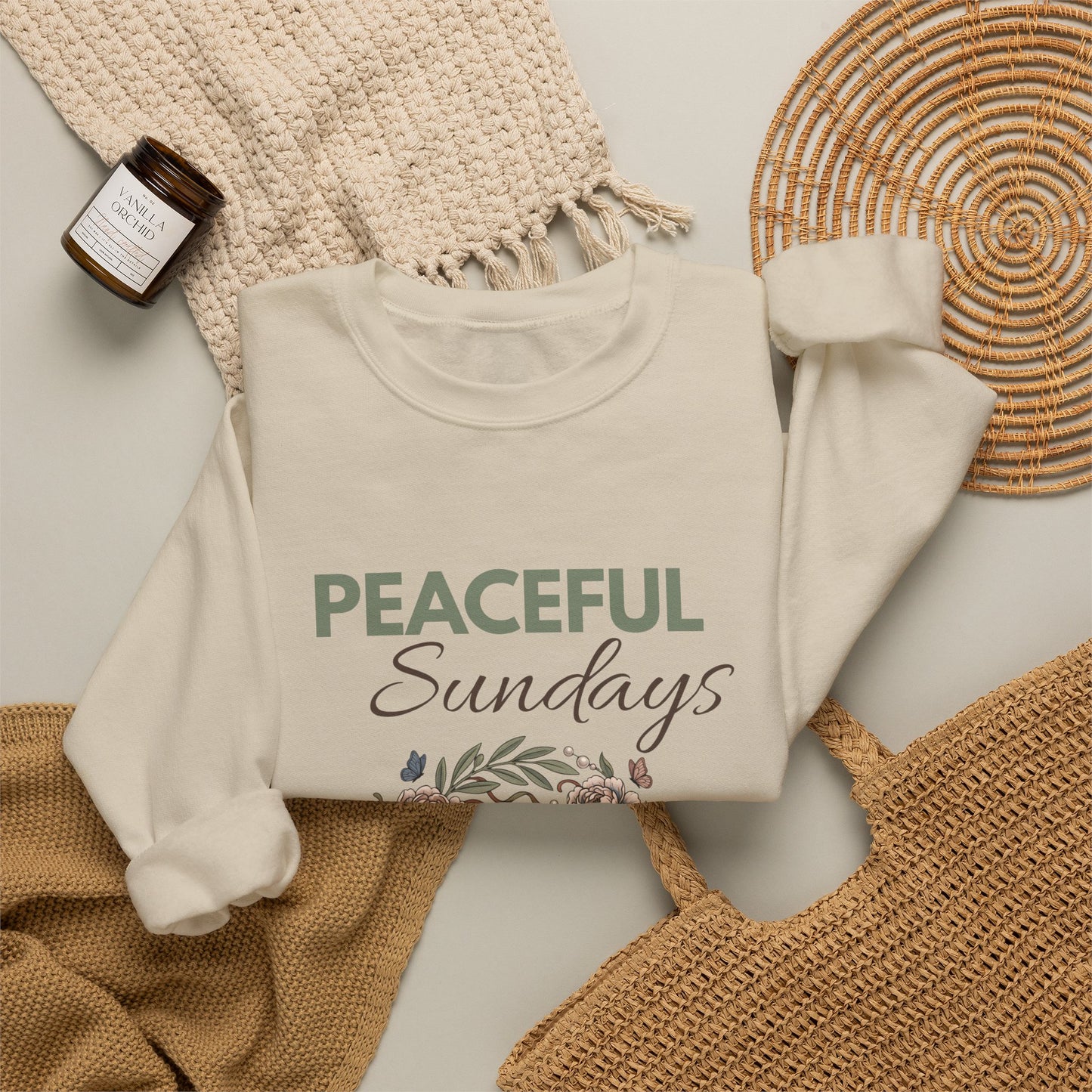 Peaceful Sundays Sweatshirt — Floral Bell Cozy Crewneck