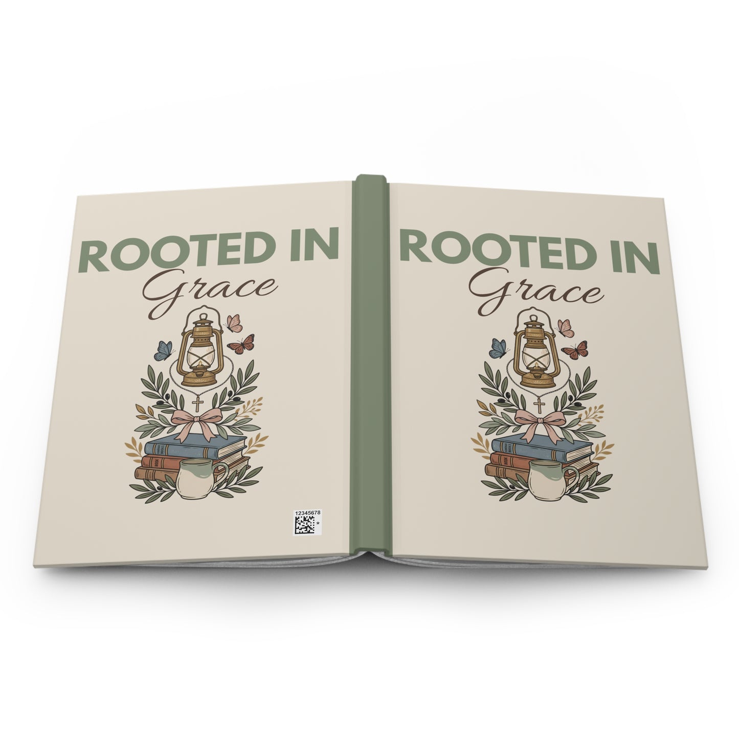 Rooted in Grace Hardcover Journal — Floral Lantern Faith Notebook