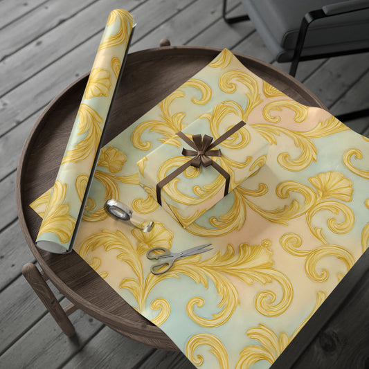 Baroque Gold Scroll Wrapping Paper – Luxury Gift Wrap in Glossy or Matte Finish