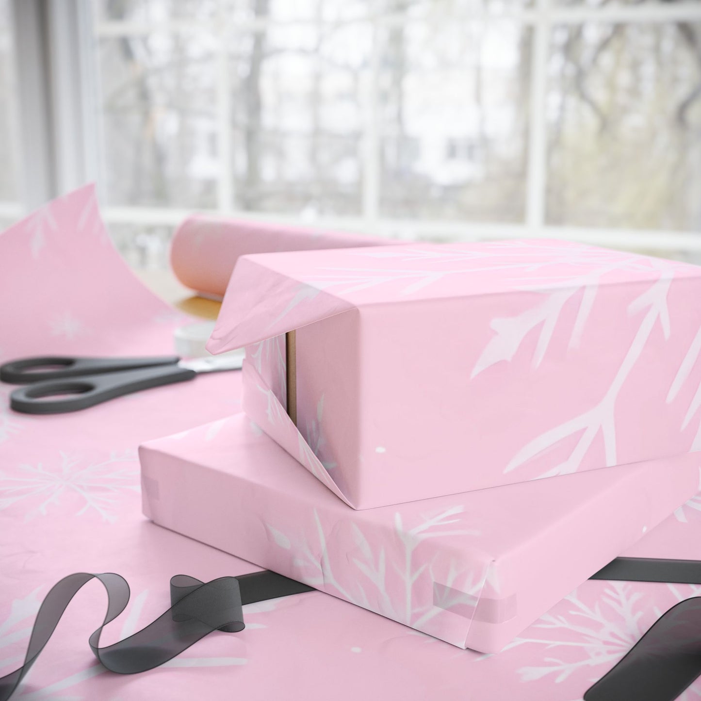 Pink Snowflake Wrapping Paper – Festive & Elegant Holiday Gift Wrap