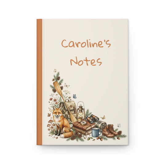 Camping Fox Hardcover Journal — Personalized ‘Caroline’s Notes’ Nature Notebook