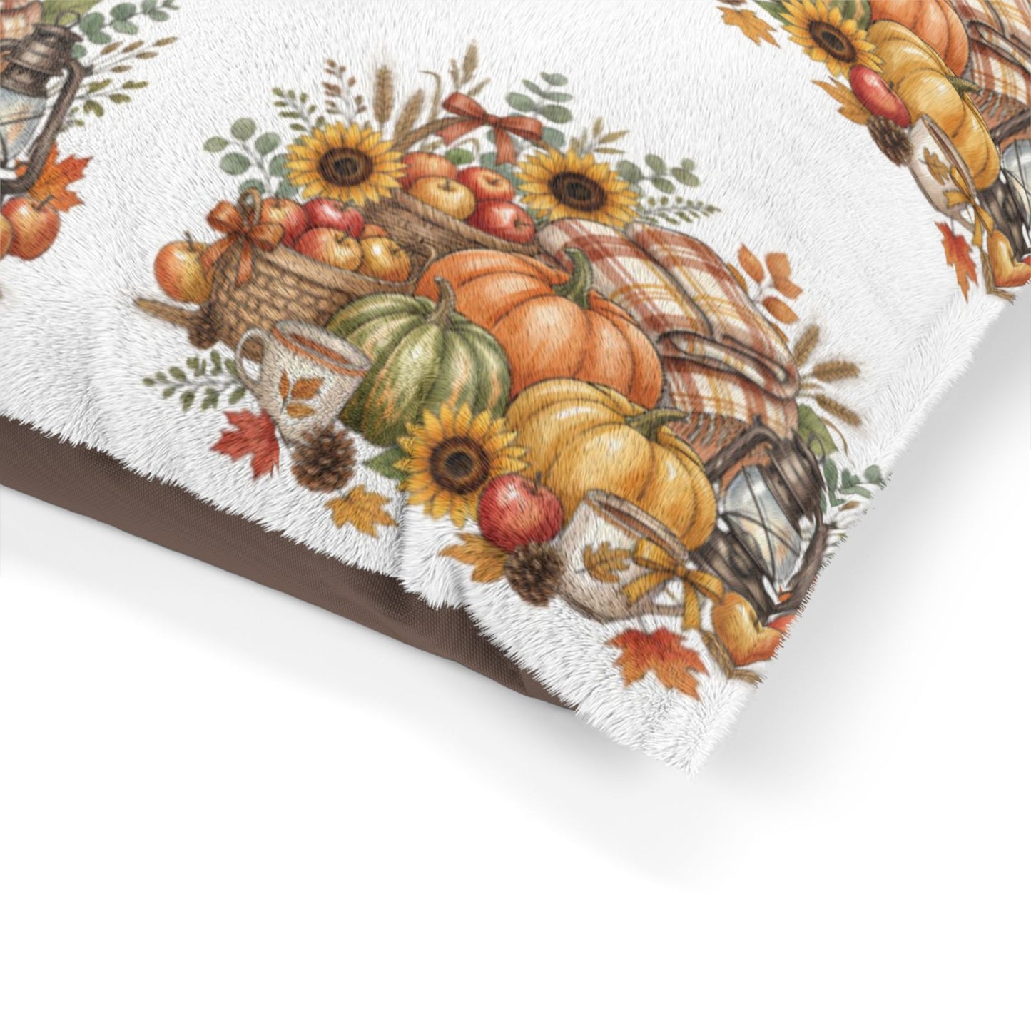Autumn Harvest Pet Bed — Fall Pumpkin & Sunflower Dog Cushion