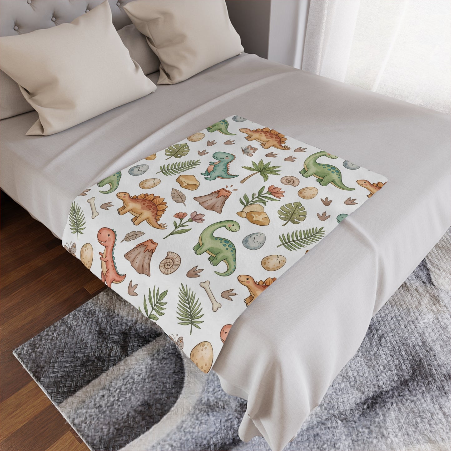 Dino Nursery Minky Blanket — Cute Watercolor Dinosaurs Baby Throw
