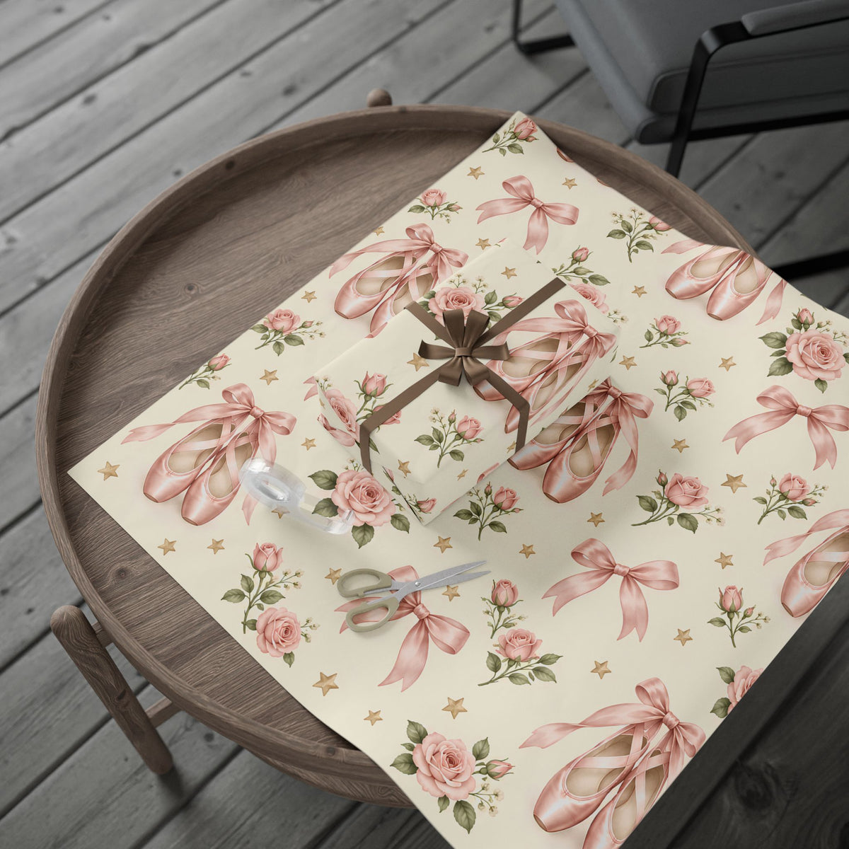 Vintage Ballet Floral Wrapping Paper Roll — Pink Shoes & Roses Gift Wrap