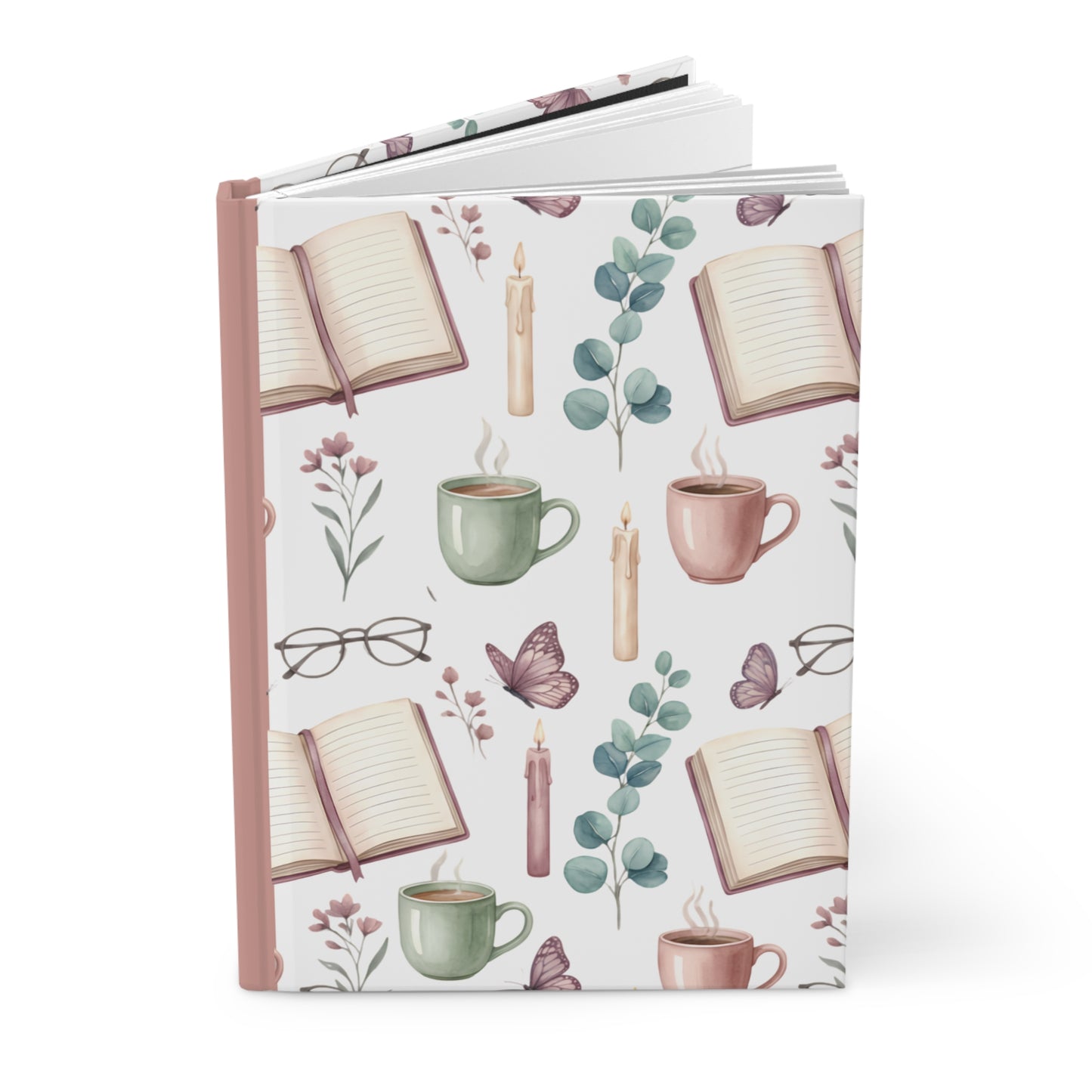 Hardcover Journal — Cozy Reading & Tea Pattern Notebook