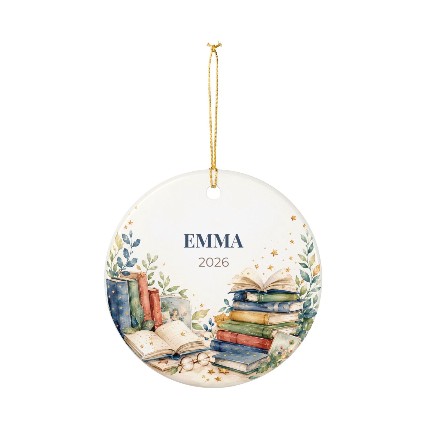 Personalized Book Lover Ceramic Ornament — Custom Name & Year