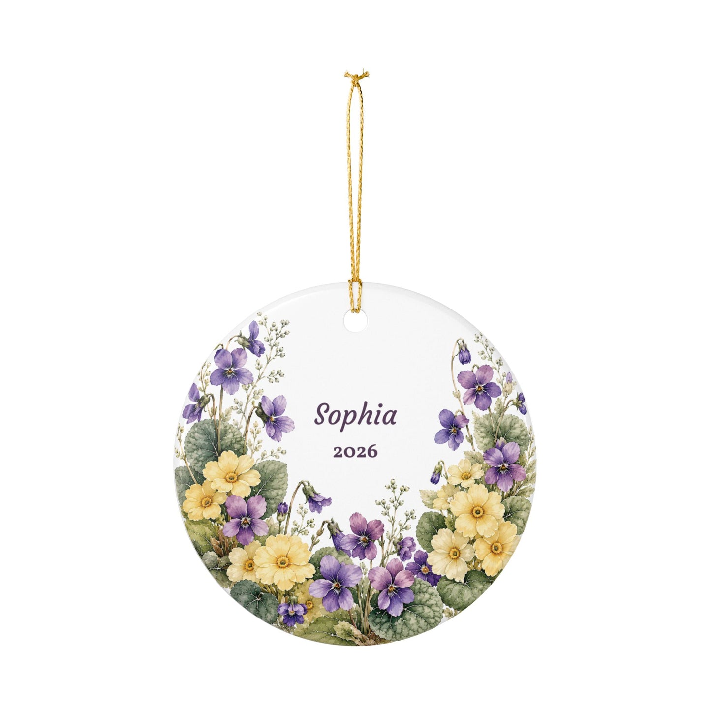 Personalized Floral Ceramic Ornament — Custom Name & Year (Sophia)