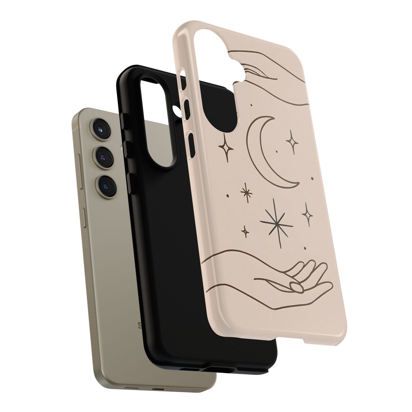Mystic Minimalist Hands & Moon Phone Case – Celestial Line Art Design