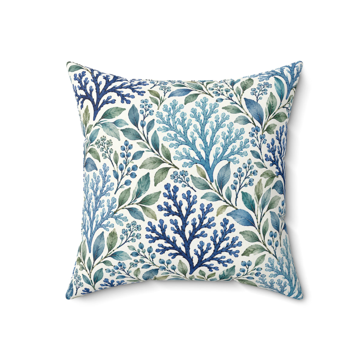 Coastal Blue Coral Pattern Pillow - Decorative Square Throw Pillow