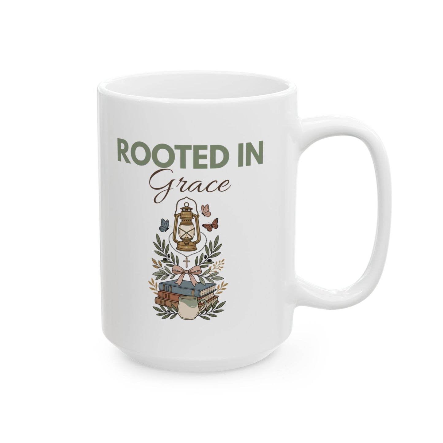 Rooted in Grace Floral Ceramic Mug 11oz & 15oz — Faith Gift