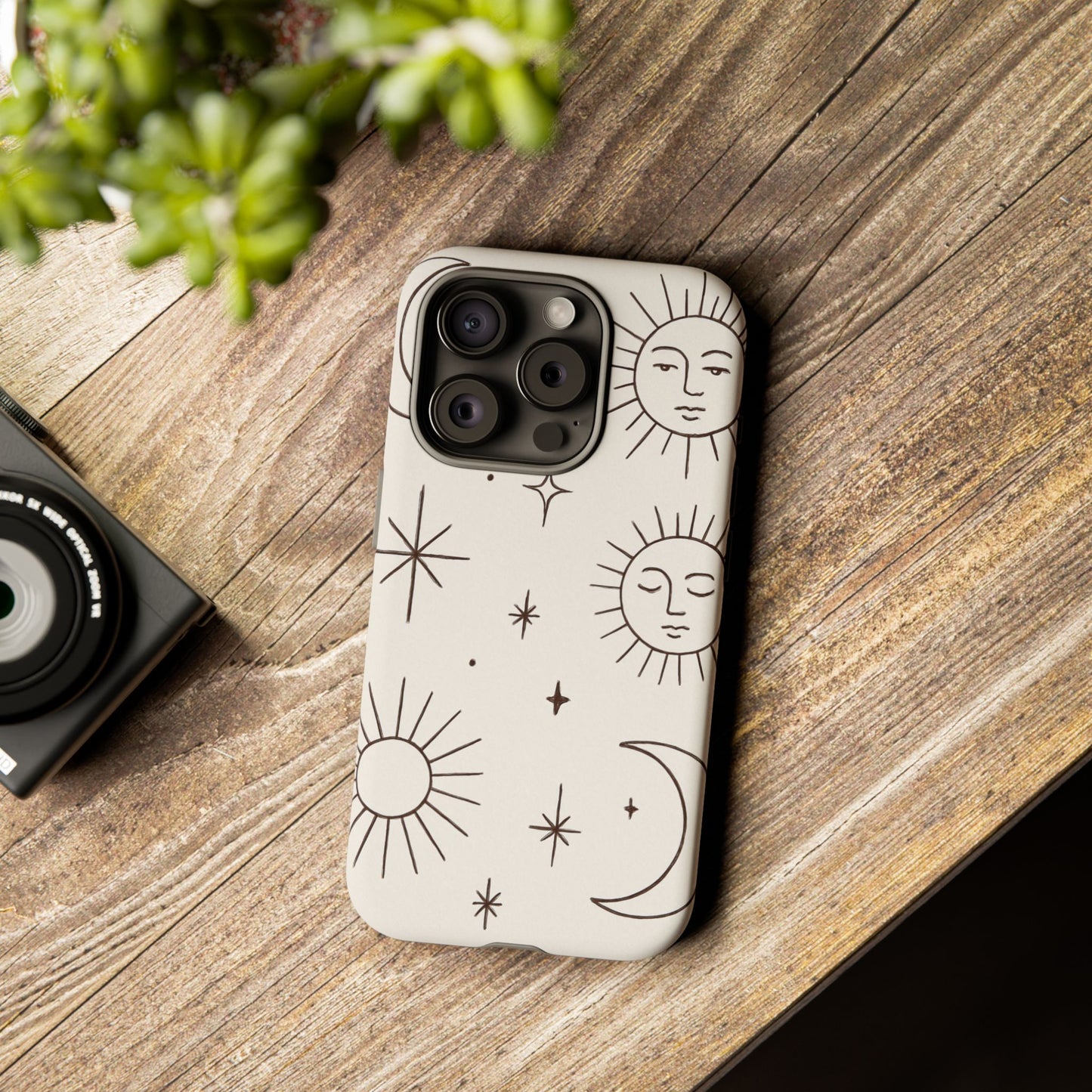 Celestial Moon & Sun Line Art iPhone Case – Minimalist Boho Cosmic Design