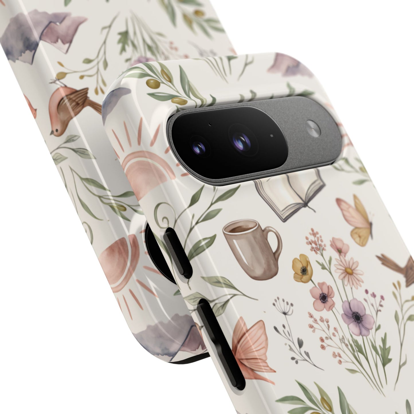 Floral Reading Phone Case — Cozy Books & Coffee Pattern Tough Case