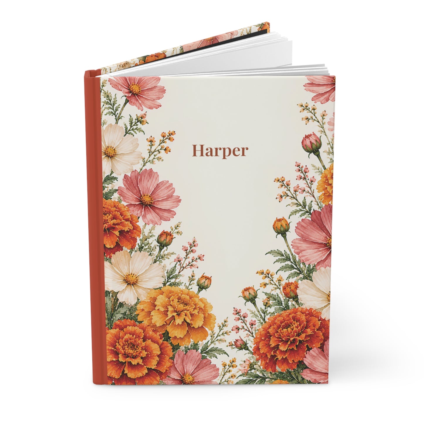 Hardcover Journal — Personalized Floral Notebook (Marigold & Cosmos)