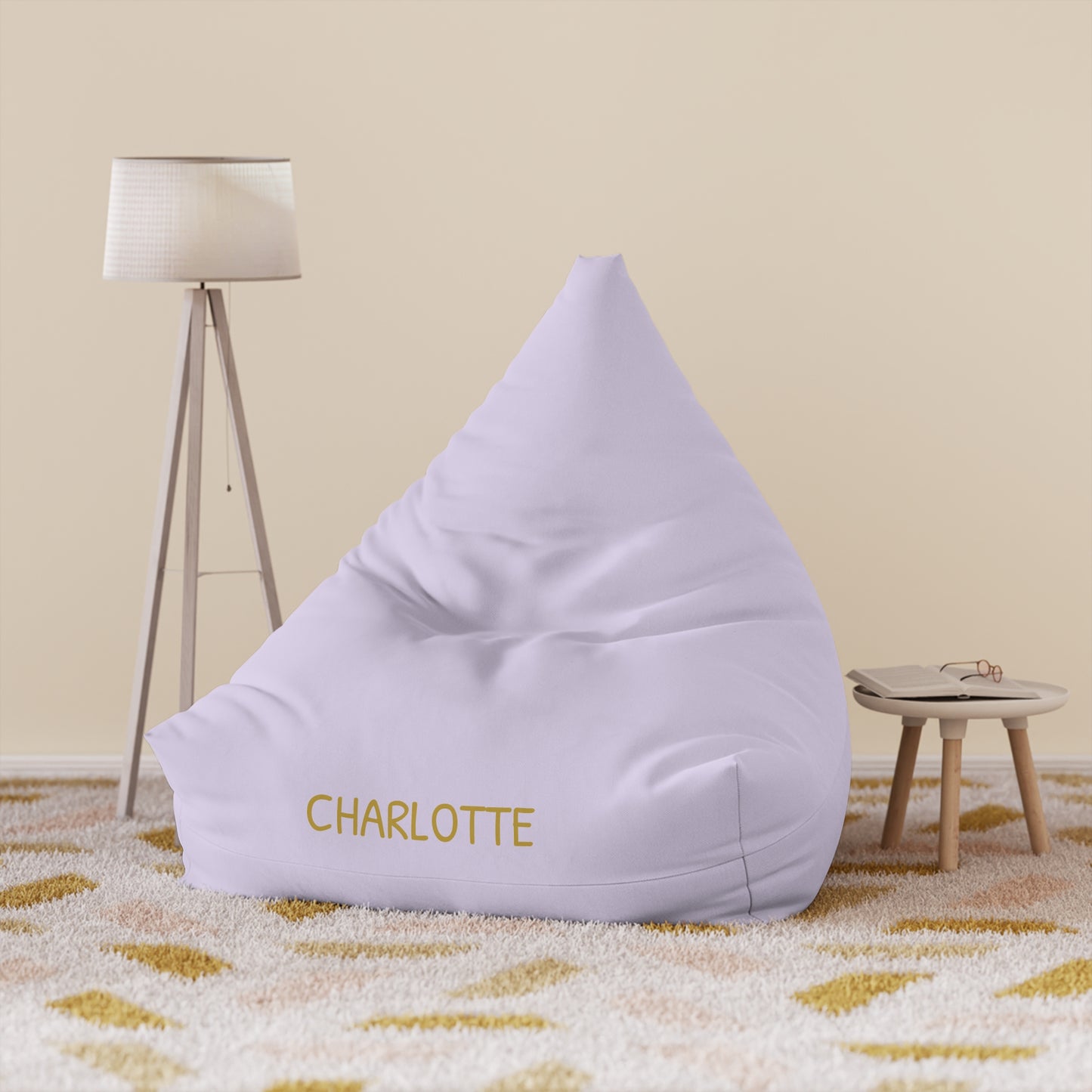 Personalized Lilac Bean Bag Cover — Custom Name "CHARLOTTE"