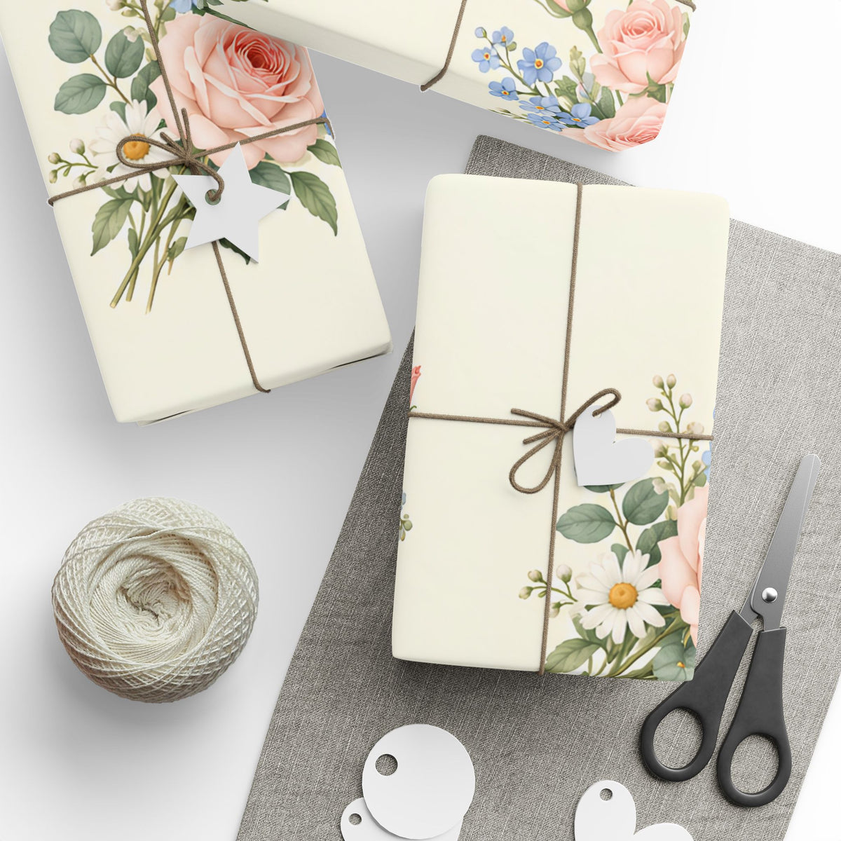 Floral Vintage Wrapping Paper Roll — Soft Cream Peony & Wildflower Gift Wrap
