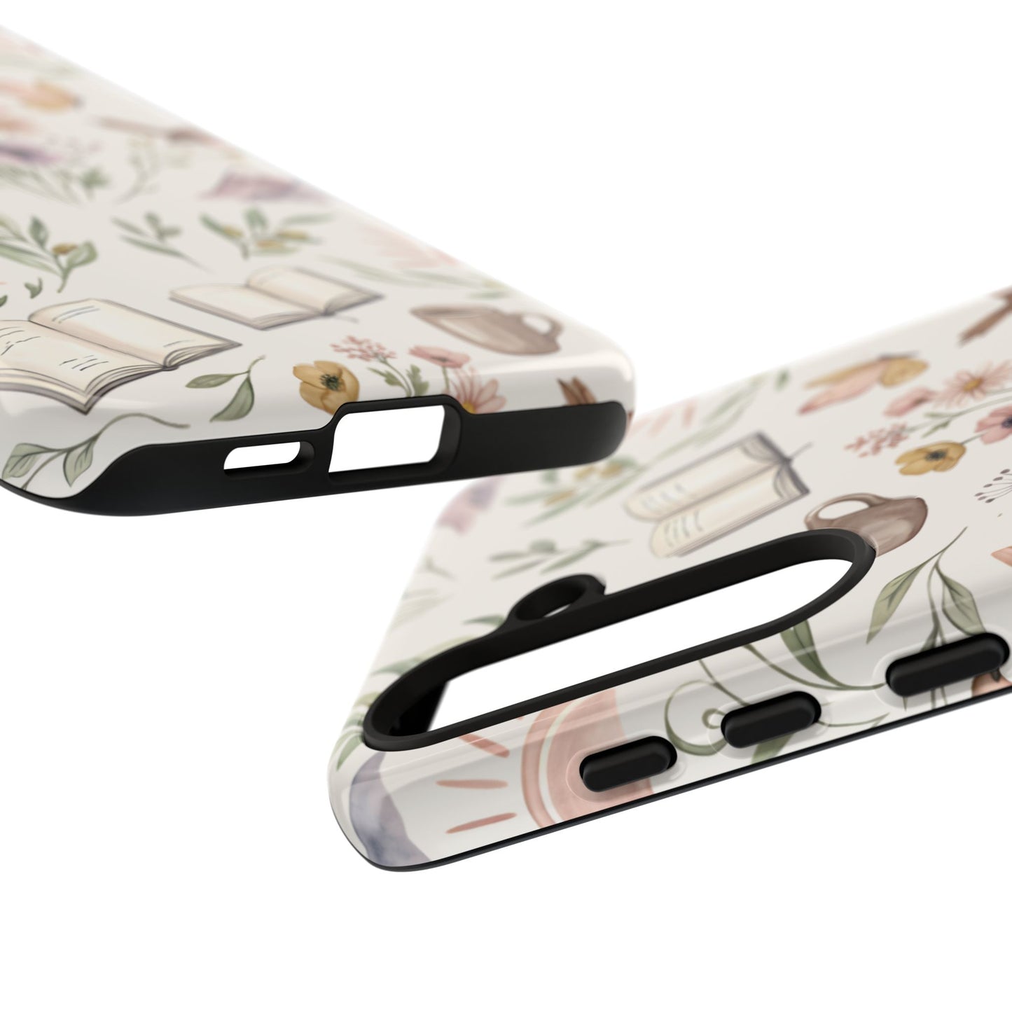 Floral Reading Phone Case — Cozy Books & Coffee Pattern Tough Case