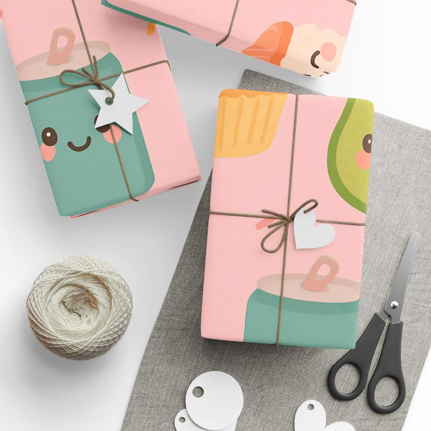 Kawaii Treats Wrapping Paper – Cute Sushi, Cupcakes, Avocados & More on Pink