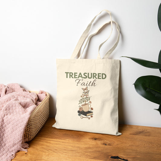 Treasured Faith Cotton Tote Bag – Inspirational Bible Verse Grocery & Church Shopper