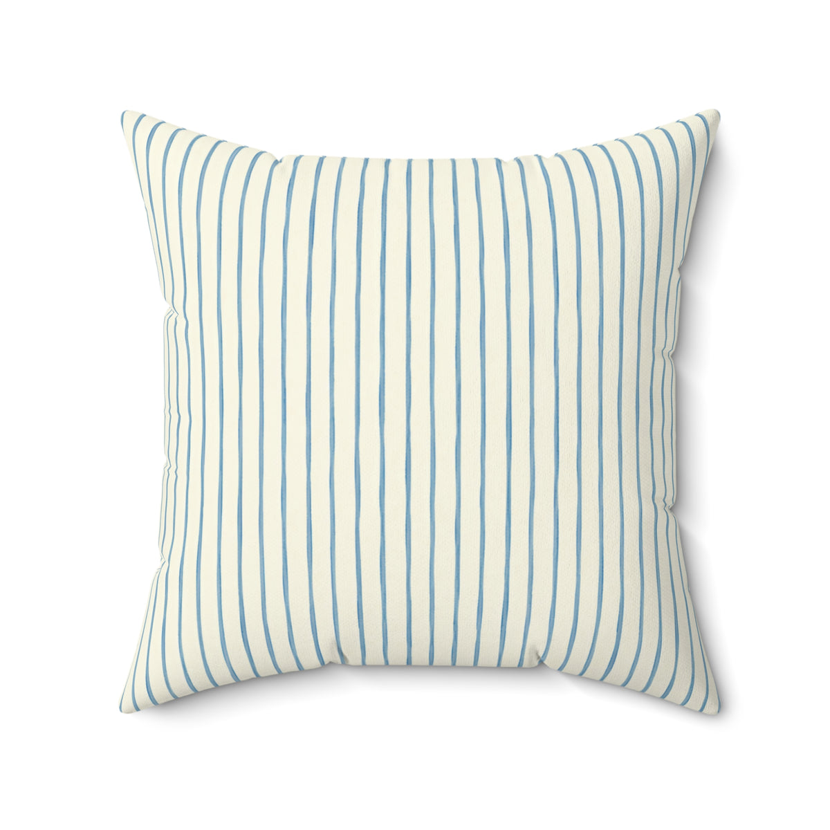 Blue Pinstripe Square Throw Pillow — Coastal Farmhouse Decorative Cushion