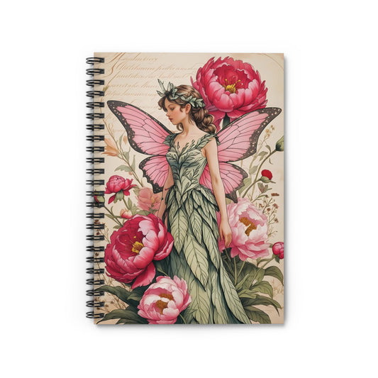 Pink Fairy Garden Spiral Notebook – 6x8 Cottagecore Lined Journal with Document Pocket for Notes and Creative Writing