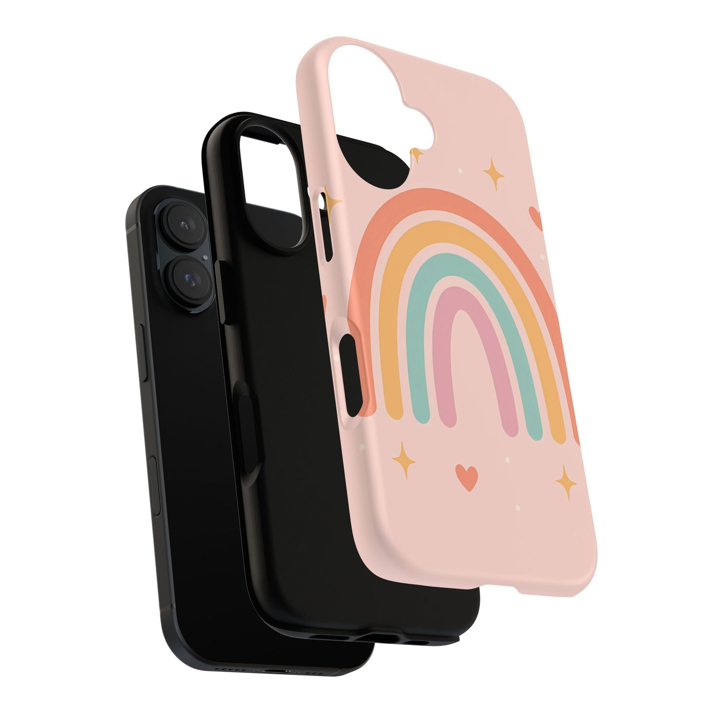 Pastel Rainbow Heart Phone Case – Cute Boho Aesthetic in Soft Pink