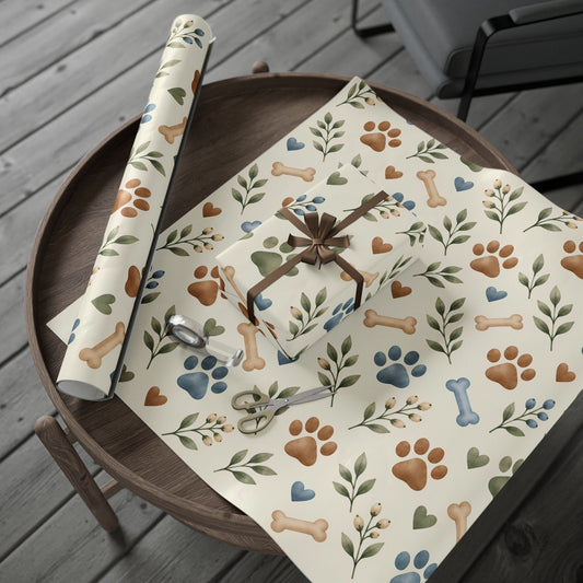 Paw Print Floral Wrapping Paper Roll — Cottage Garden Blooms