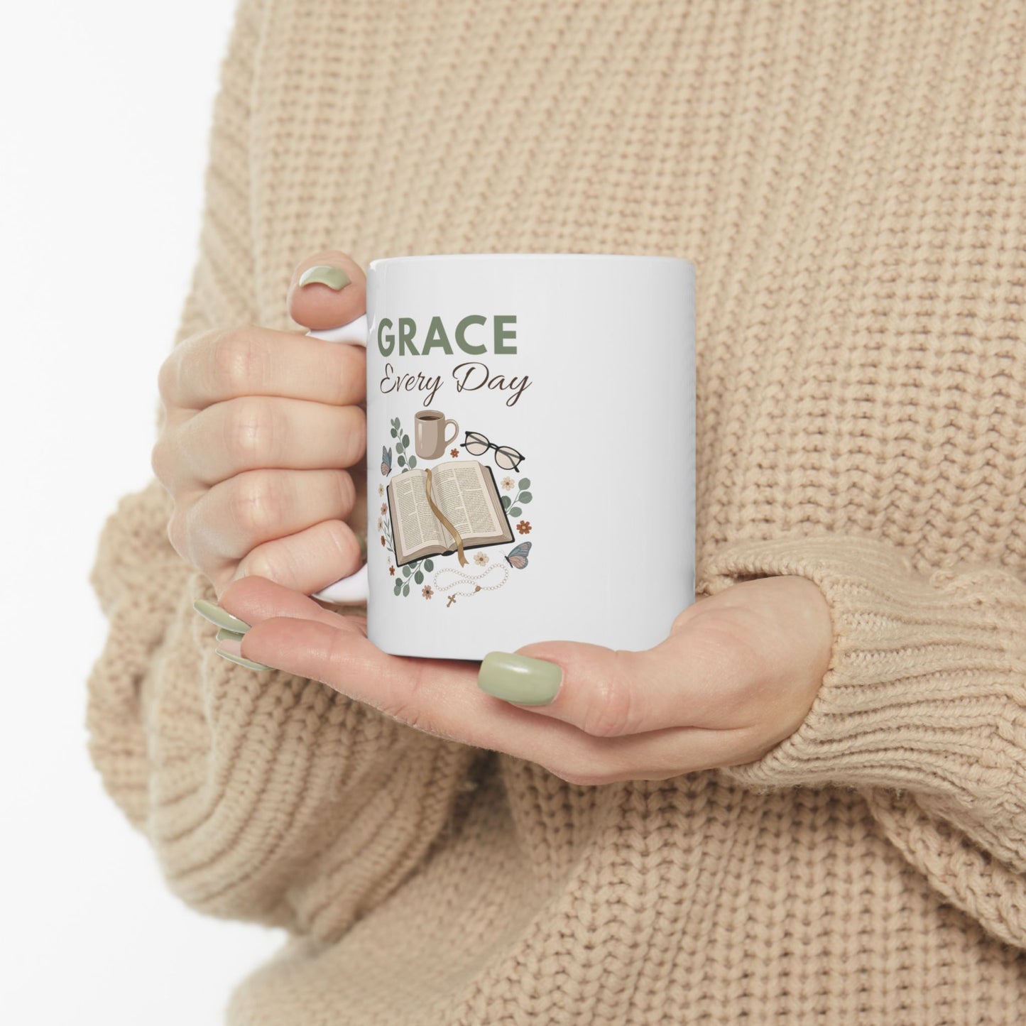 Grandma Ceramic Mug - "Grace Every Day" Floral Gift Mug (11oz/15oz)