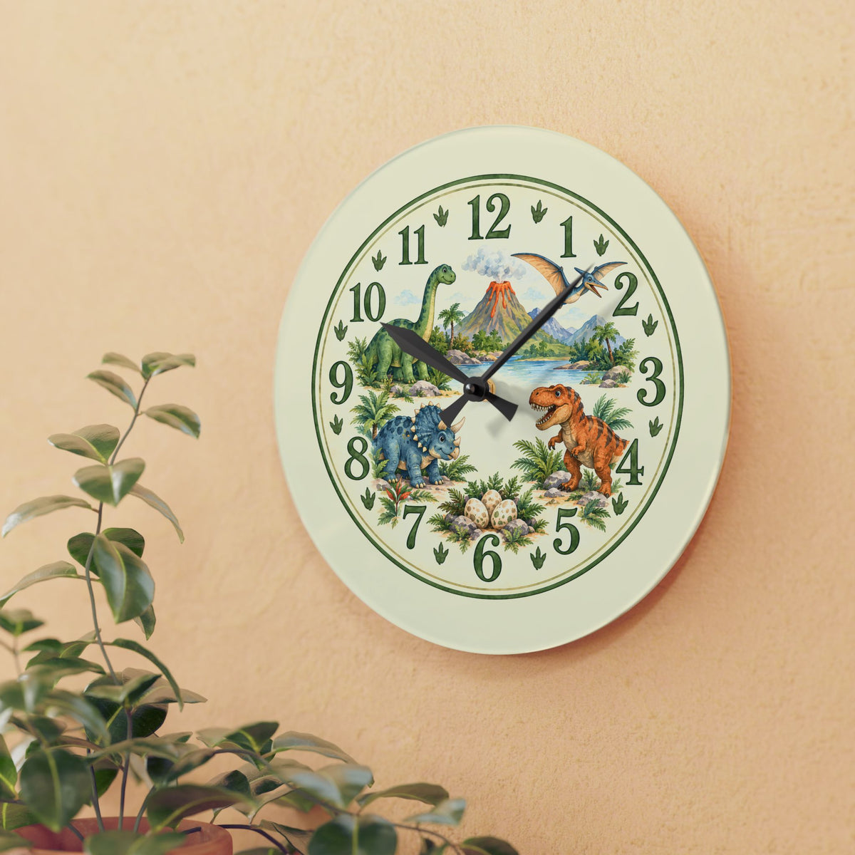 Dinosaur Nature Scene Acrylic Wall Clock