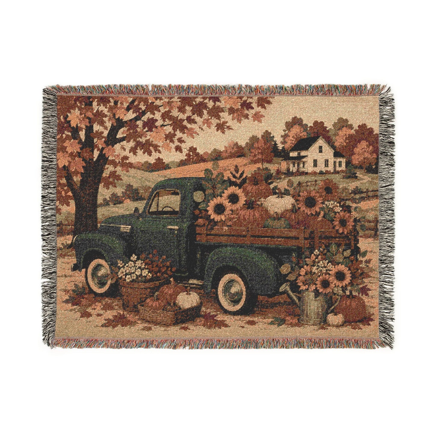 Vintage Farm Truck Woven Blanket – Autumn Sunflower Throw