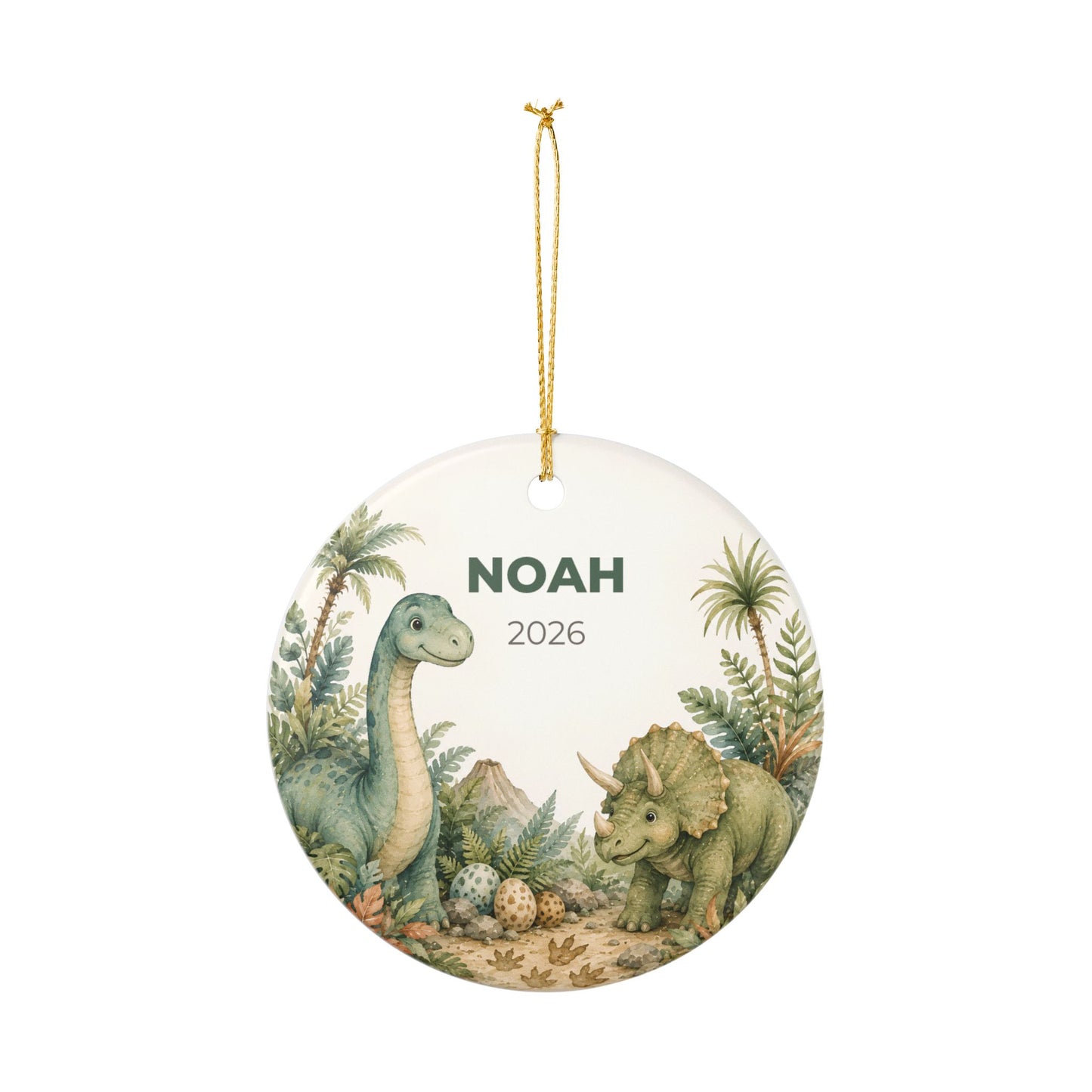 Personalized Baby Dinosaur Ornament — Custom Name & Year Ceramic Decoration