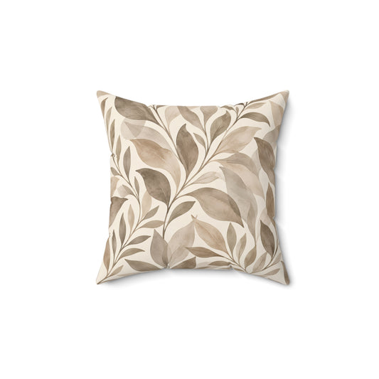 Neutral Watercolor Leaf Decorative Pillow — Beige Botanical Throw Cushion