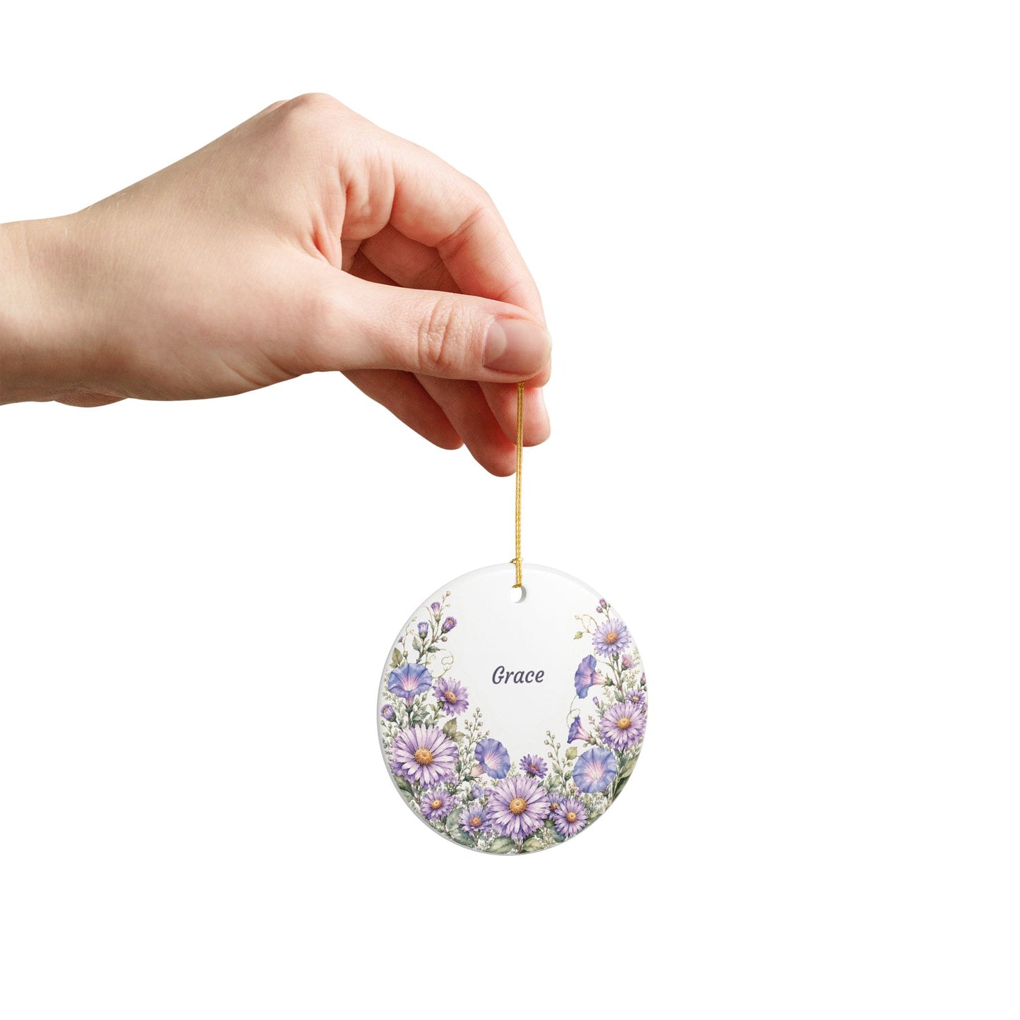 Ceramic Ornament — Personalized ‘Grace’ Purple Wildflower Decoration