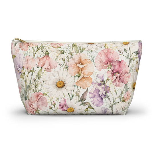 Floral Meadow Accessory Pouch — Watercolor Wildflower Cosmetic Bag