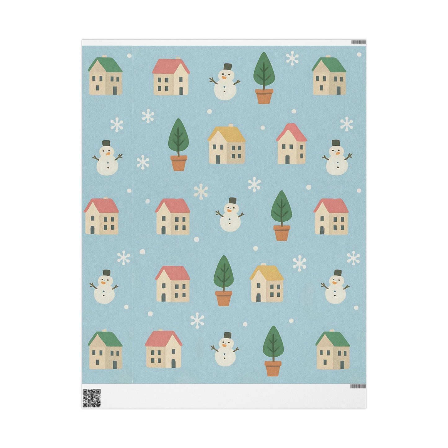 Whimsical Winter Village Wrapping Paper – Snowmen, Trees & Cozy Houses