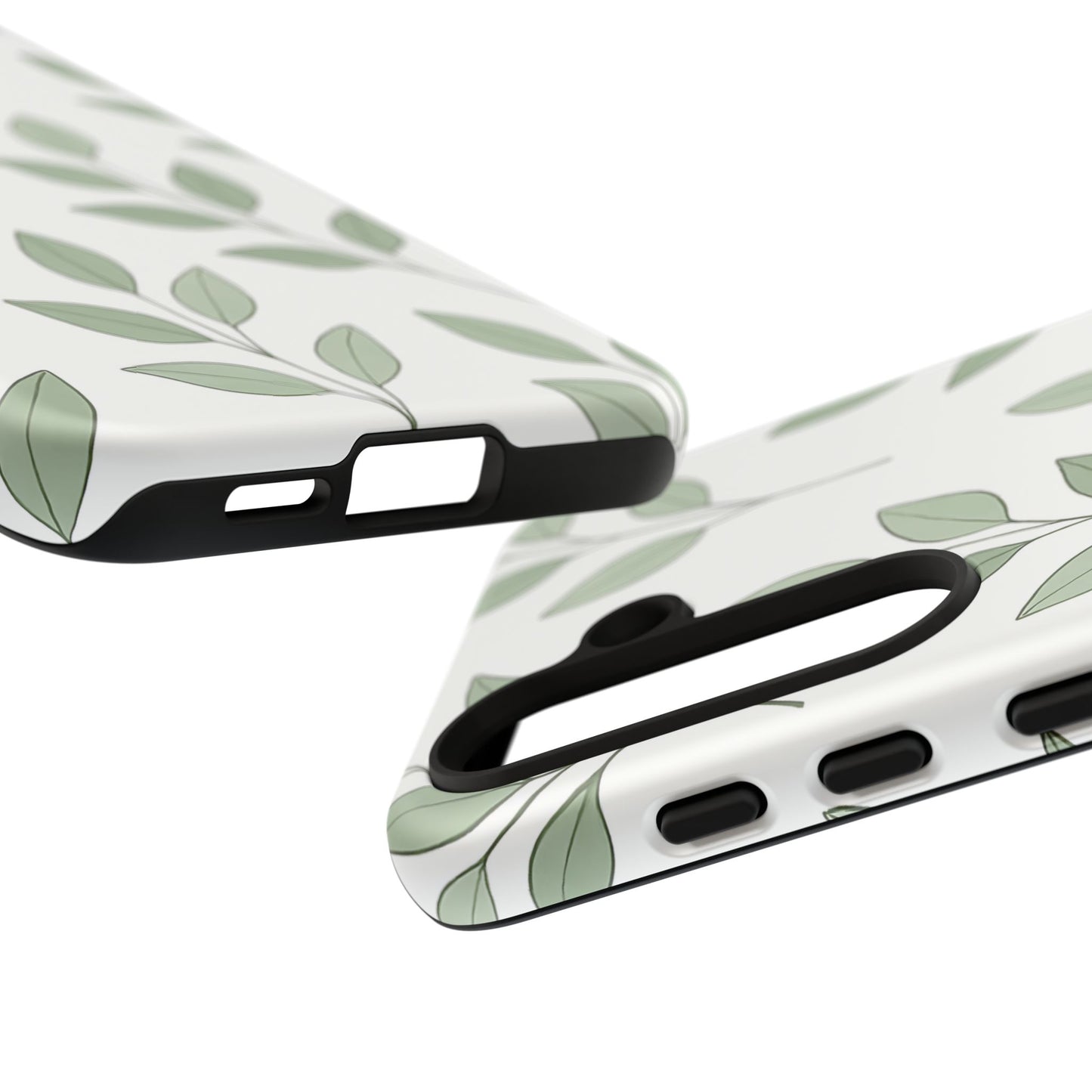 Minimalist Green Leaf Phone Case – Elegant Botanical Pattern on White