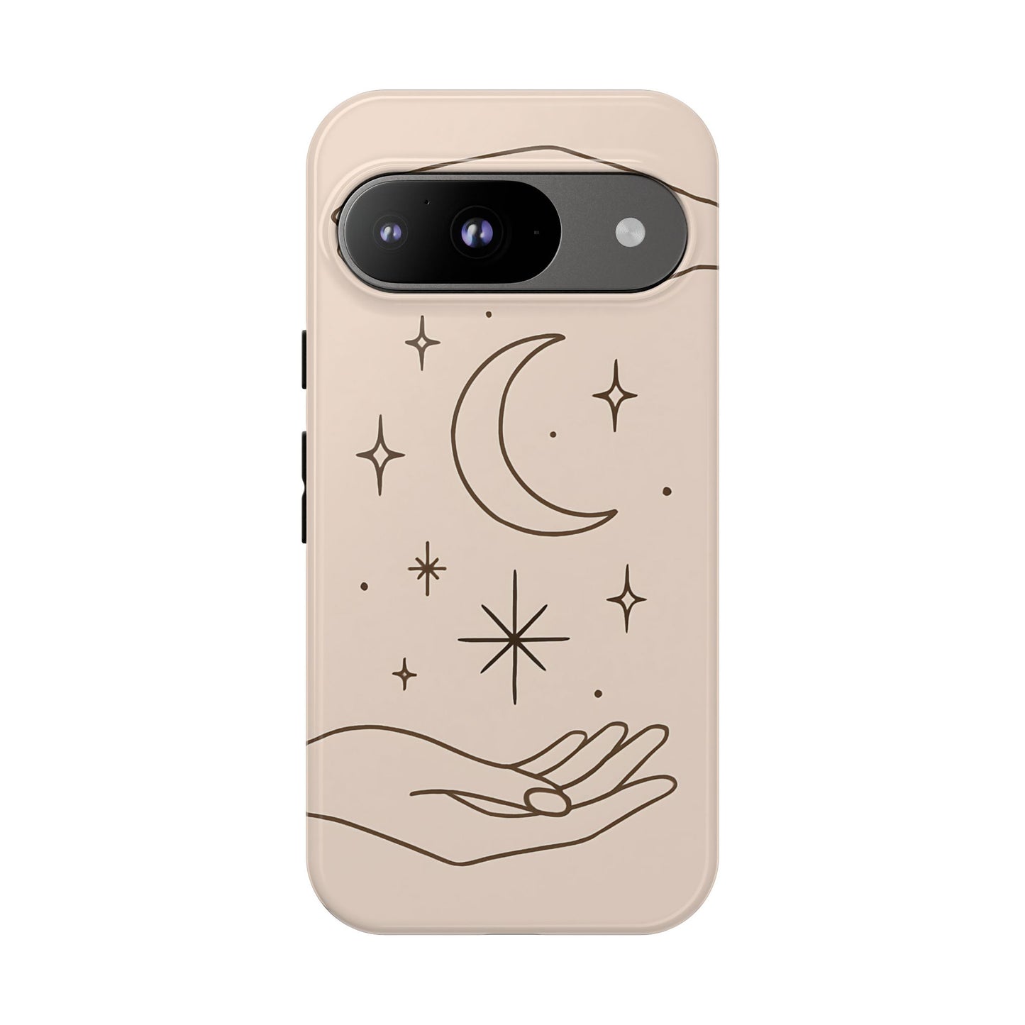 Mystic Minimalist Hands & Moon Phone Case – Celestial Line Art Design