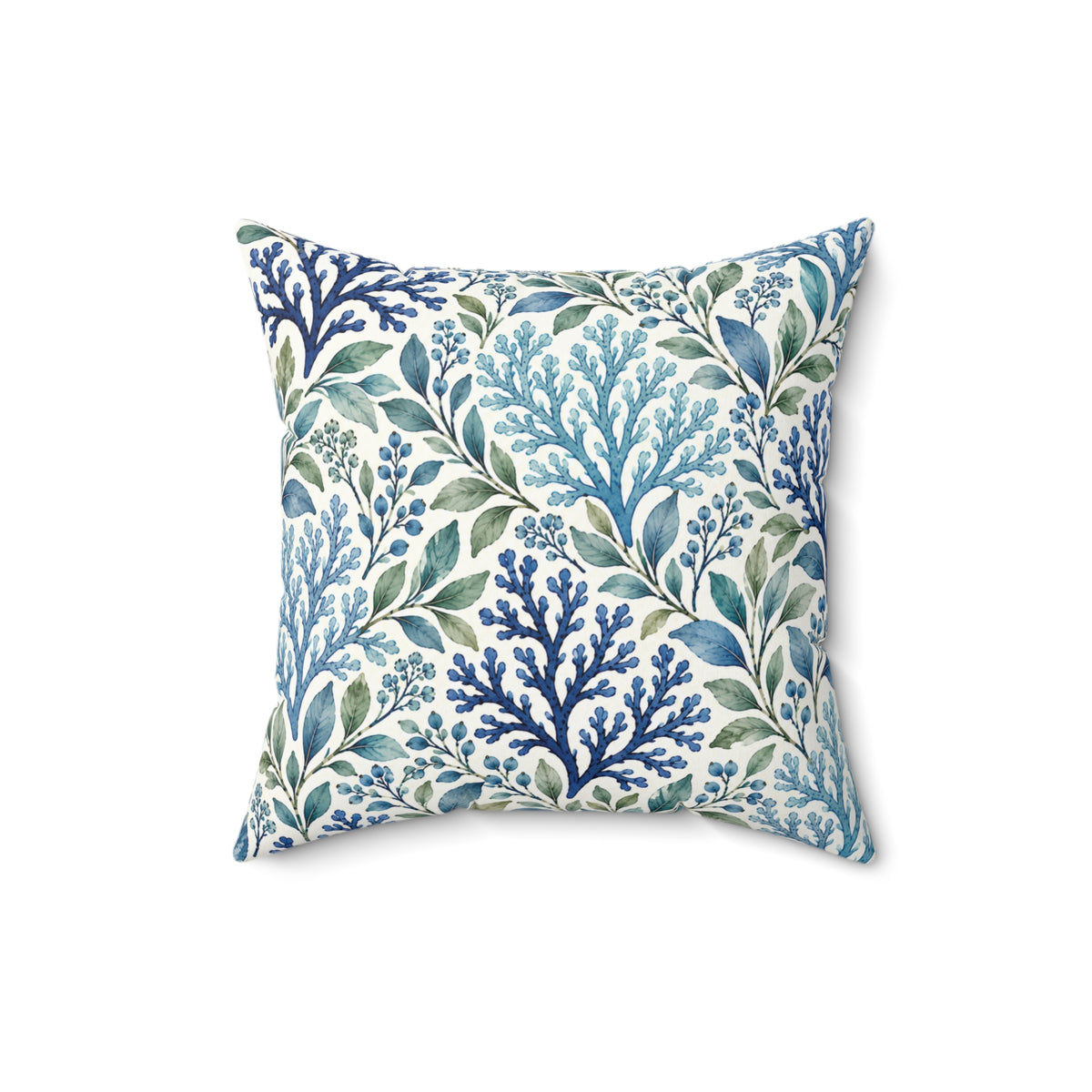 Coastal Blue Coral Pattern Pillow - Decorative Square Throw Pillow