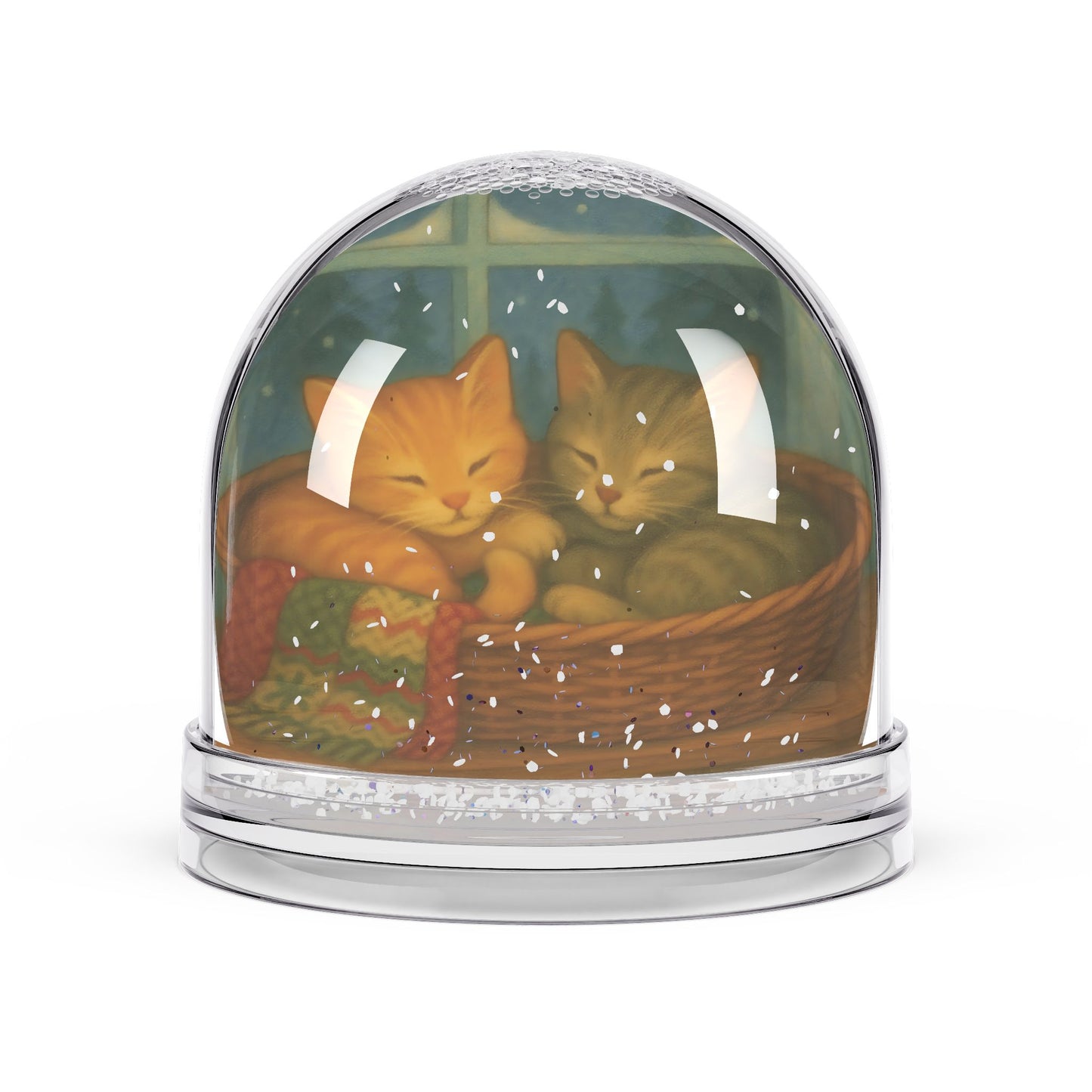 Cozy Kittens in Basket Snow Globe – Winter Cat Lovers Holiday Decor