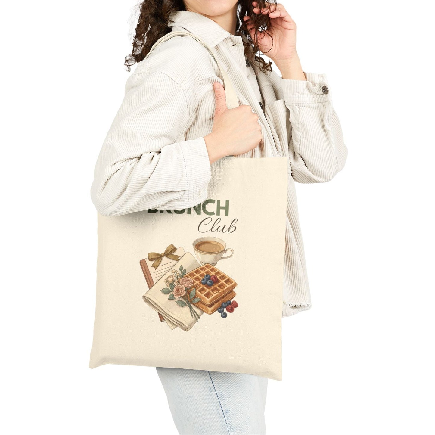 Brunch Club Canvas Tote — Illustrated Waffle & Coffee Market Bag
