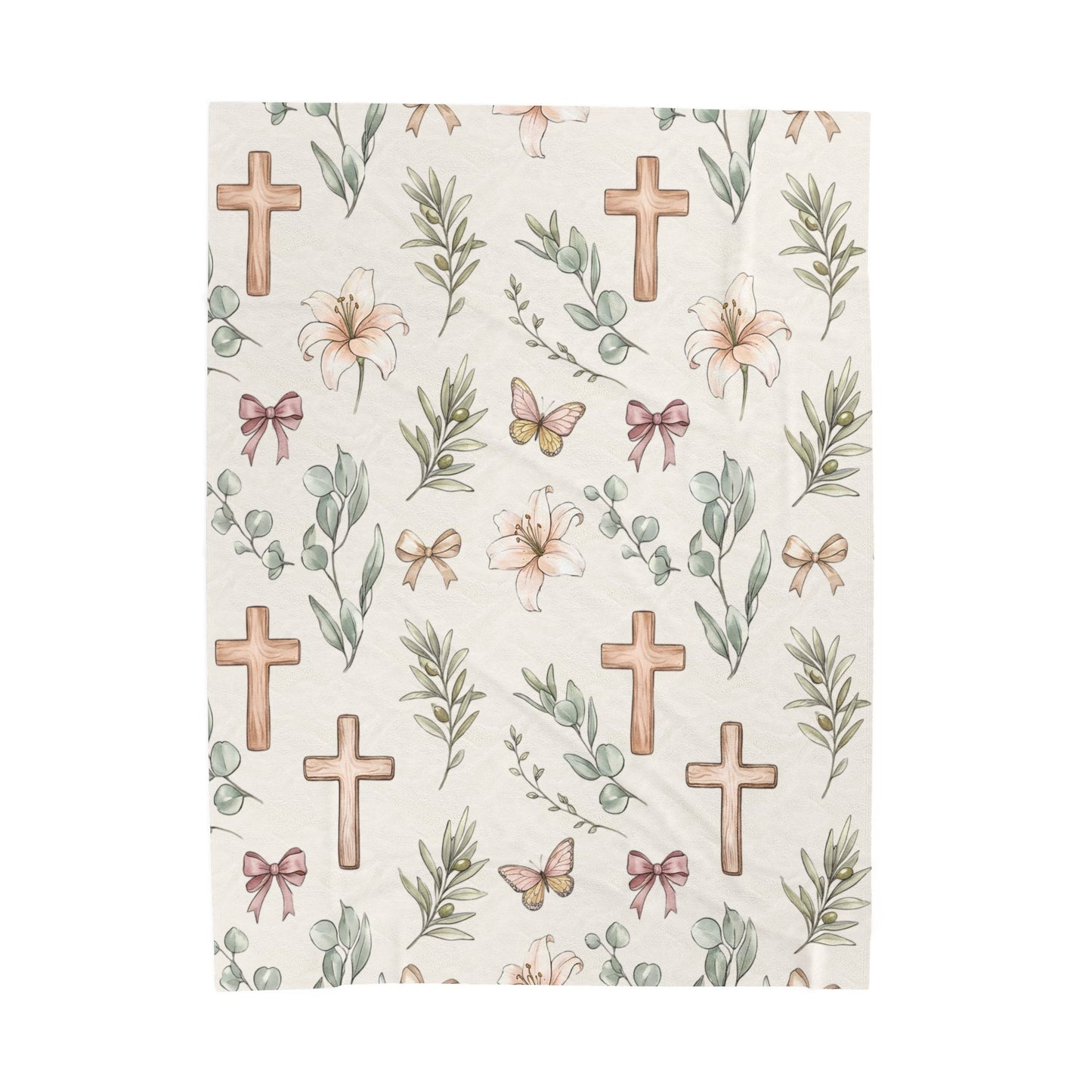 Floral Cross Baby Plush Blanket — Christian Nursery Velveteen Throw