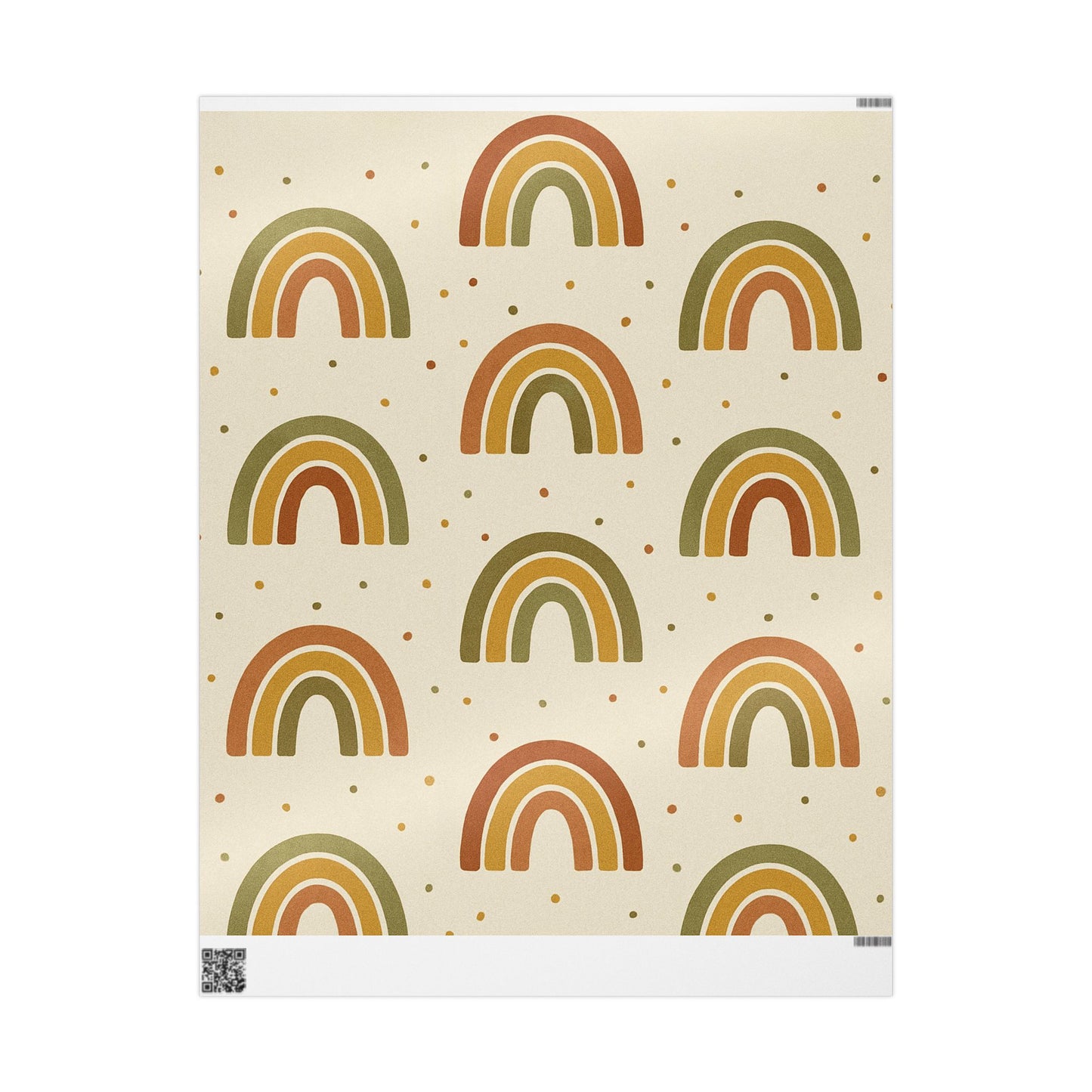 Boho Rainbow Wrapping Paper – Earth Tone Arches & Dots on Neutral Background