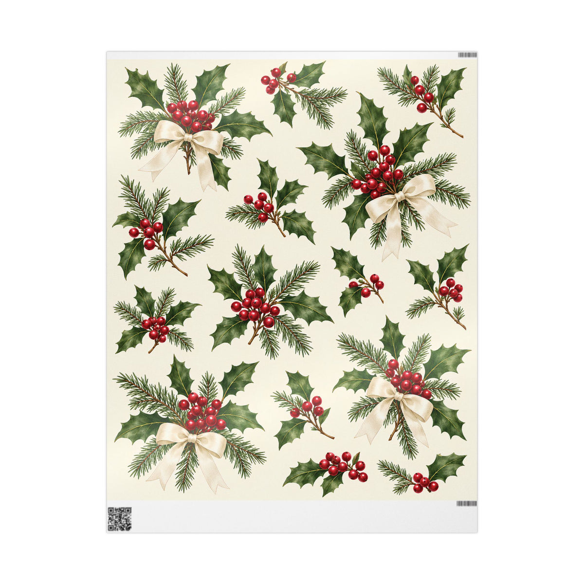 Christmas Pine & Holly Gift Wrapping Paper Roll