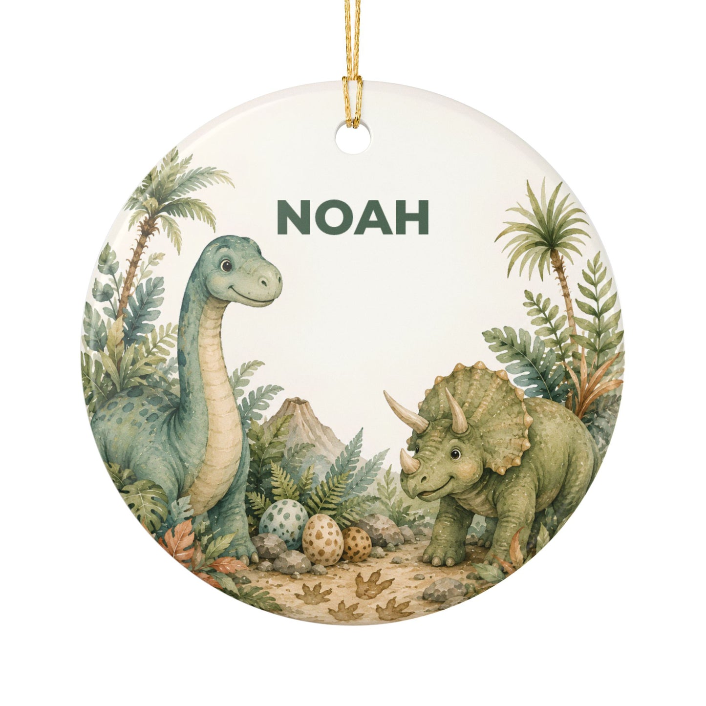 Personalized Ceramic Dinosaur Ornament — Custom Name Baby Nursery Decor