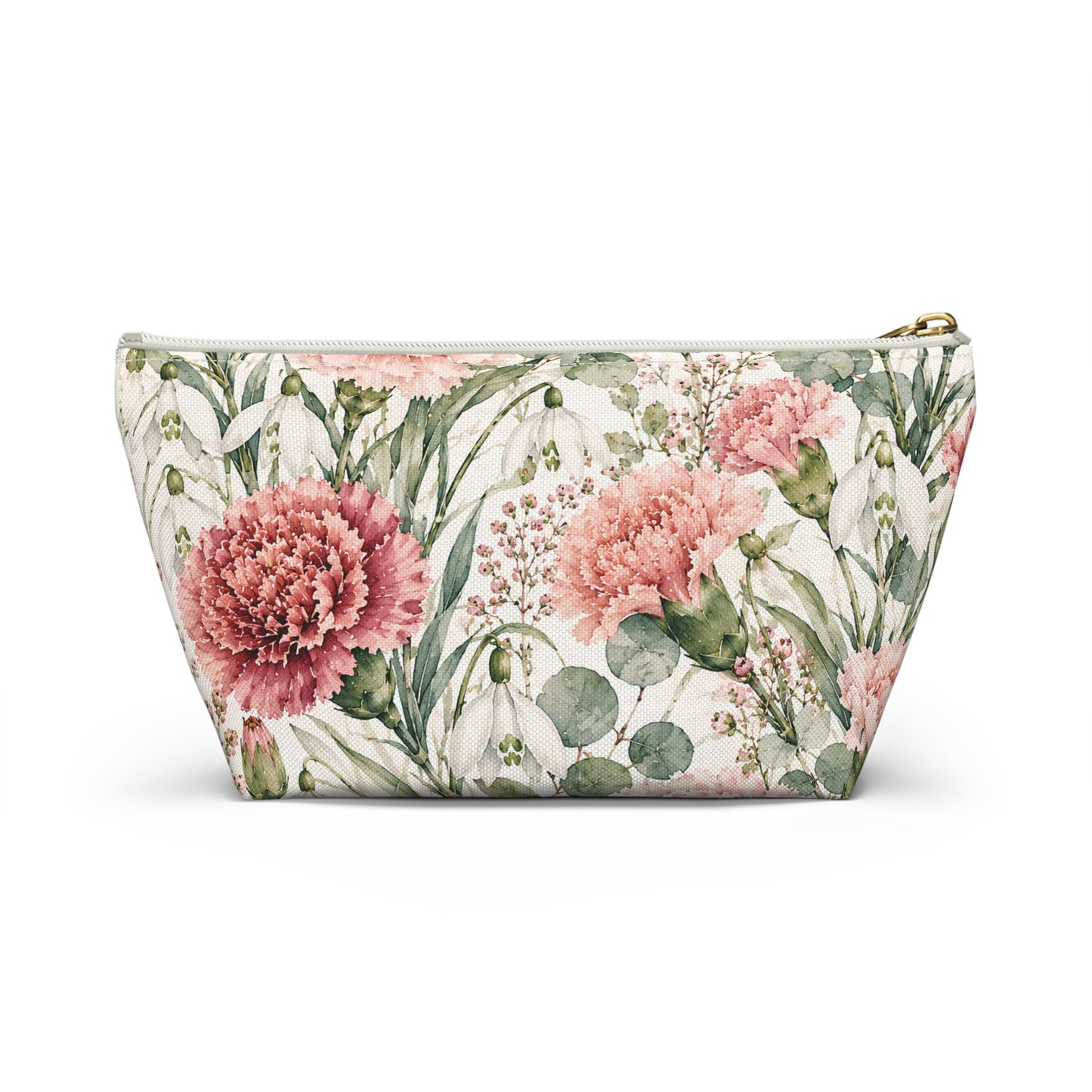 Floral Carnation Accessory Pouch – Watercolor Pink Garden Makeup Bag