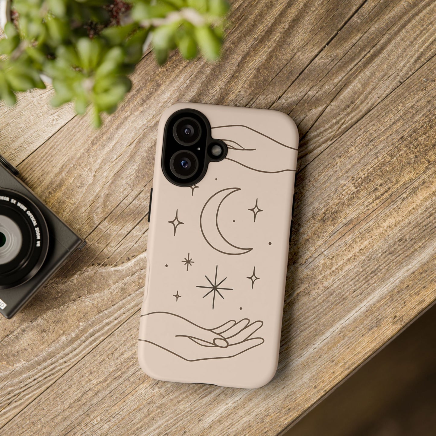 Mystic Minimalist Hands & Moon Phone Case – Celestial Line Art Design